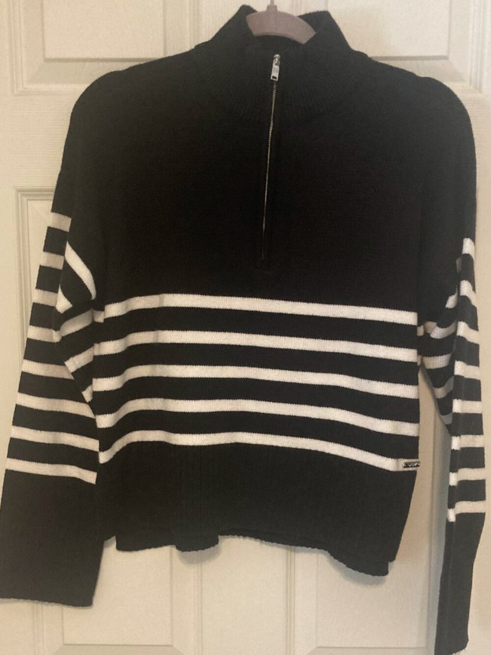 NWOT DKNY Striped Quarter Zip Mock Neck Sweater